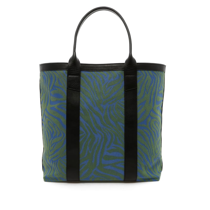 Tall Tote - Blue/Green Animal Print Canvas - Black Trim in 