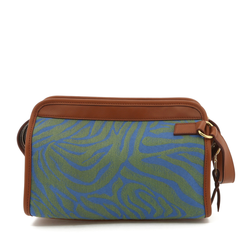 Large Travel Kit - Blue/Green Animal Print/Cognac - Canvas in 