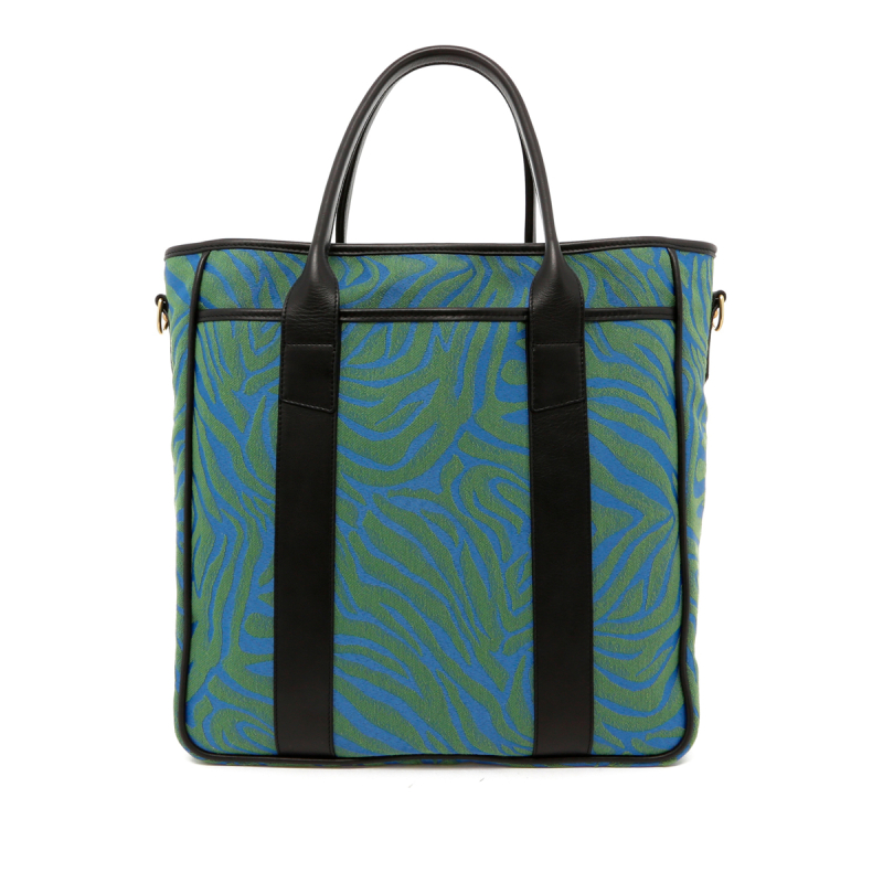 Commuter Tote - Blue / Green Animal Print/Black - Canvas in 