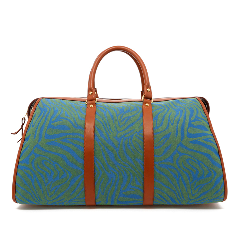 Hampton Duffle - Blue/Green Animal Print - Cognac Trim in 