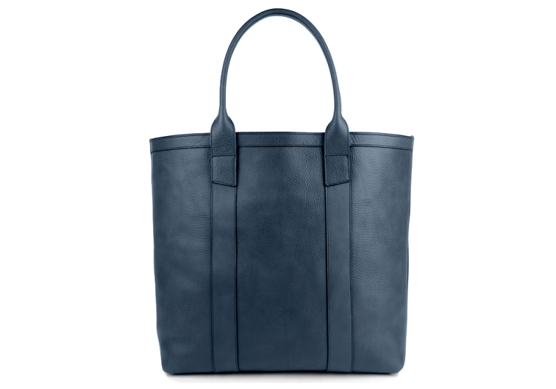 Tall Tote -Sunbrella Lining with Pocket-Navy in smooth tumbled leather