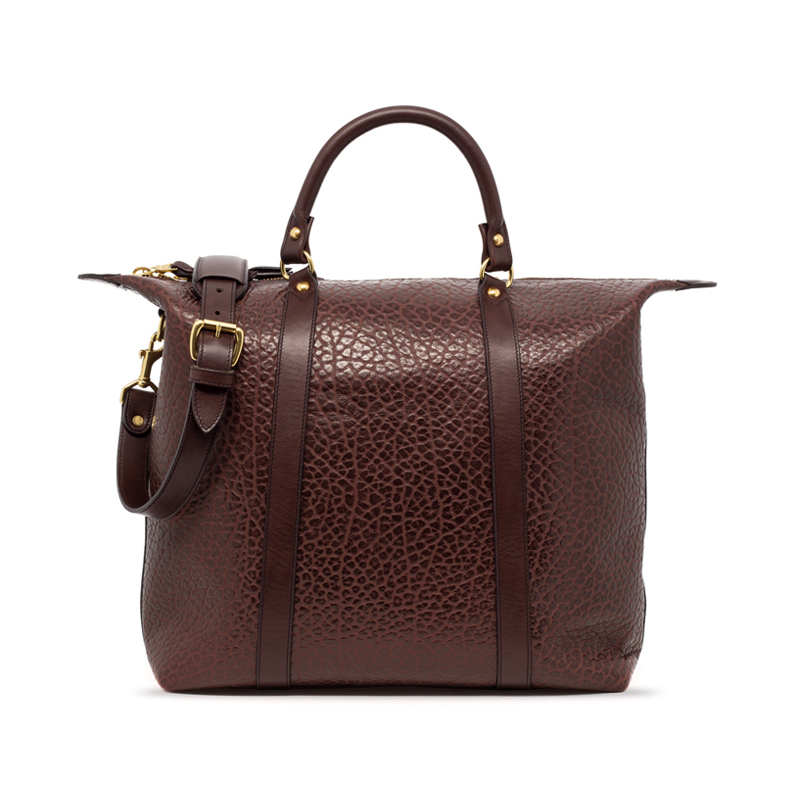 Hampton Zipper Tote-Chocolate in shrunken grain leather