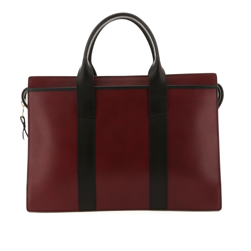 Double Zip-Top Briefcase - Burgundy / Black Trim - Belting in 