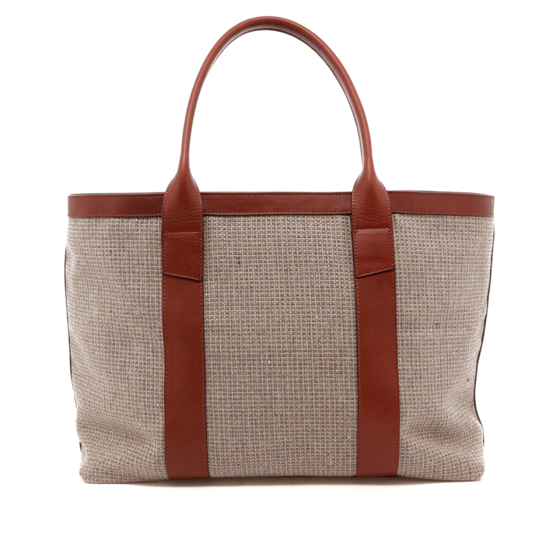 Large Working Tote - Castlerock Loom/Chestnut Trim - Sunbrella in 
