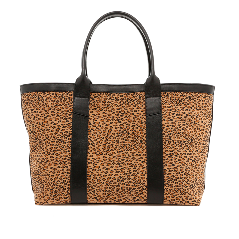 Large Working Tote - Cheetah Microfiber / Black Trim - Zipper Closure in 
