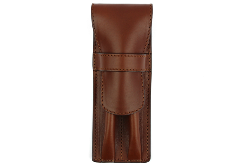 Double Pen Case-Chestnut in harness belting leather