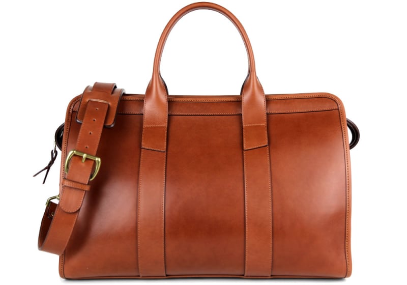 Small Travel Duffle Sunbrella - Tweed Lined - Chestnut Trim - Extra interior open pocket - 2 x exterior pockets in 