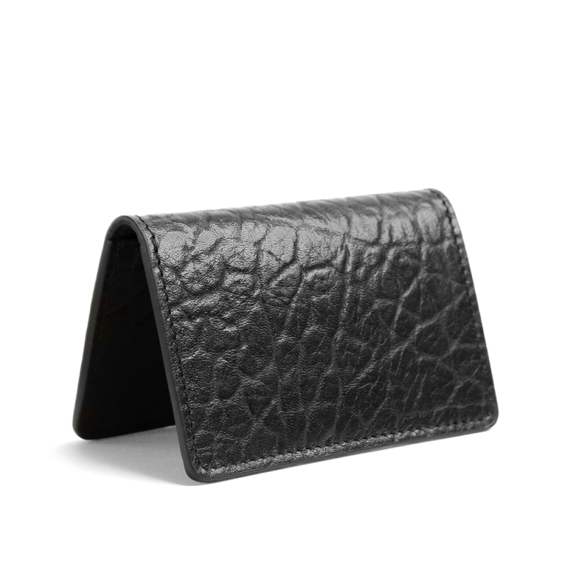 Folding Card Case-Black in shrunken grain leather