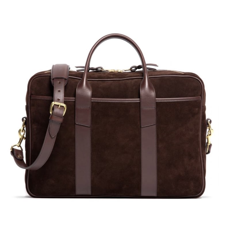 Suede Commuter Briefcase-Chocolate in suede
