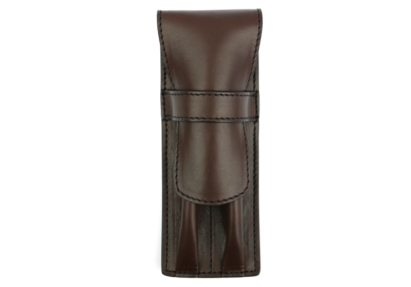 Double Pen Case-Chocolate in harness belting leather