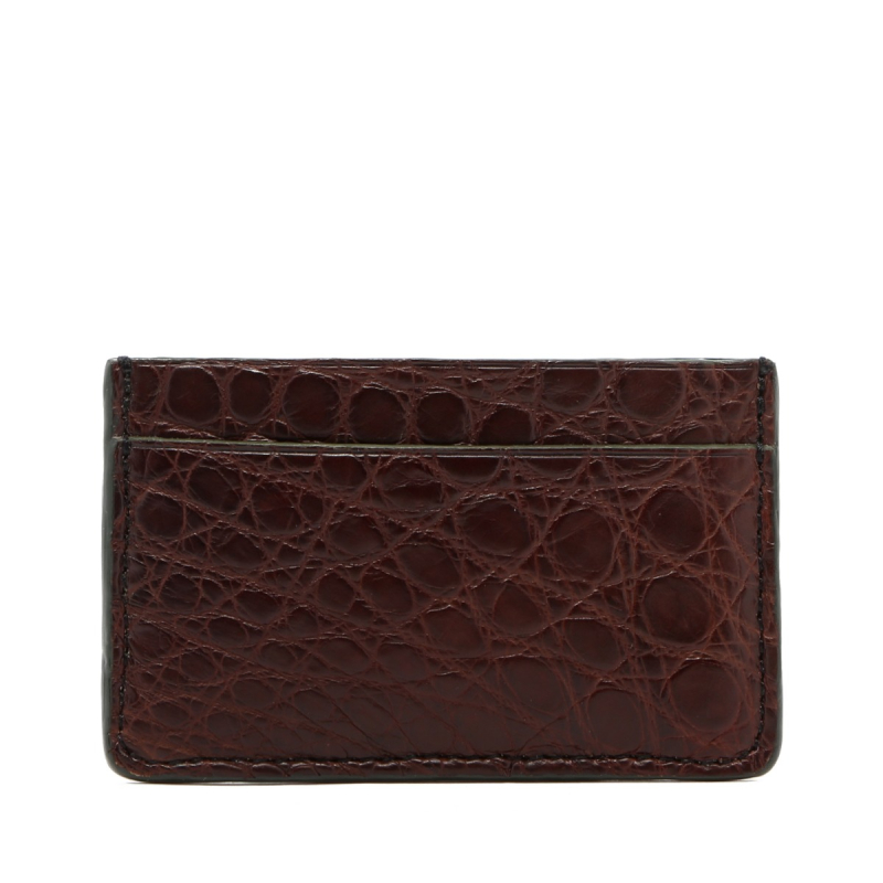 Mini Card Wallet - Chocolate / Hunter Green Edges - Alligator in 