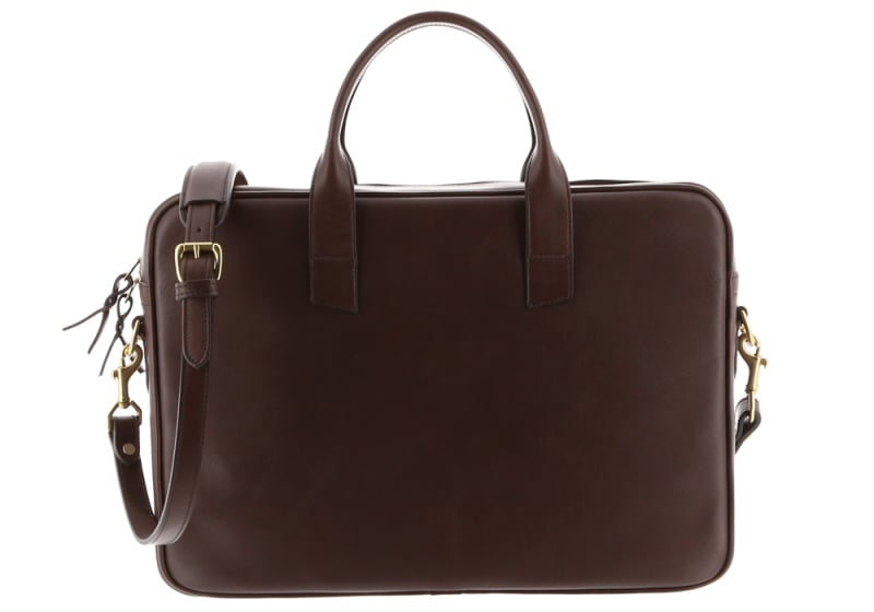 Computer Briefcase - Chèvre - Chocolate - Linen Tweed Sunbrella Lining - 4
