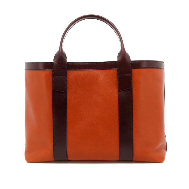 Large Working Tote - Cognac / Eggplant Trim - Tumbled Leather in 