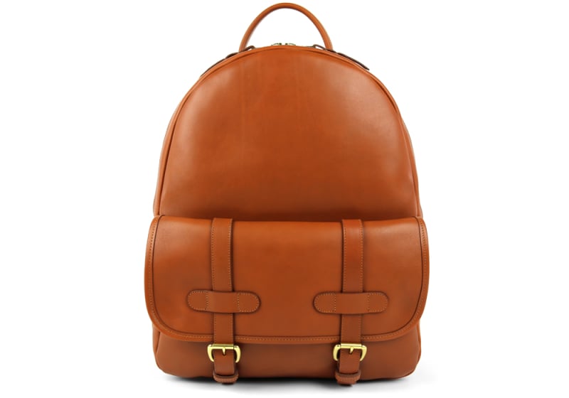 Zipper Backpack-Cognac in smooth tumbled leather