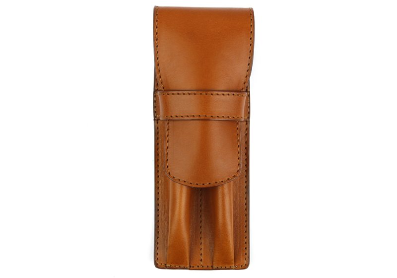 Double Pen Case-Cognac in harness belting leather