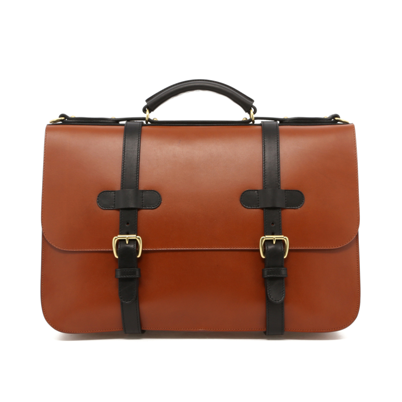 English Briefcase - Cognac/Black Trim - Belting Leather in 