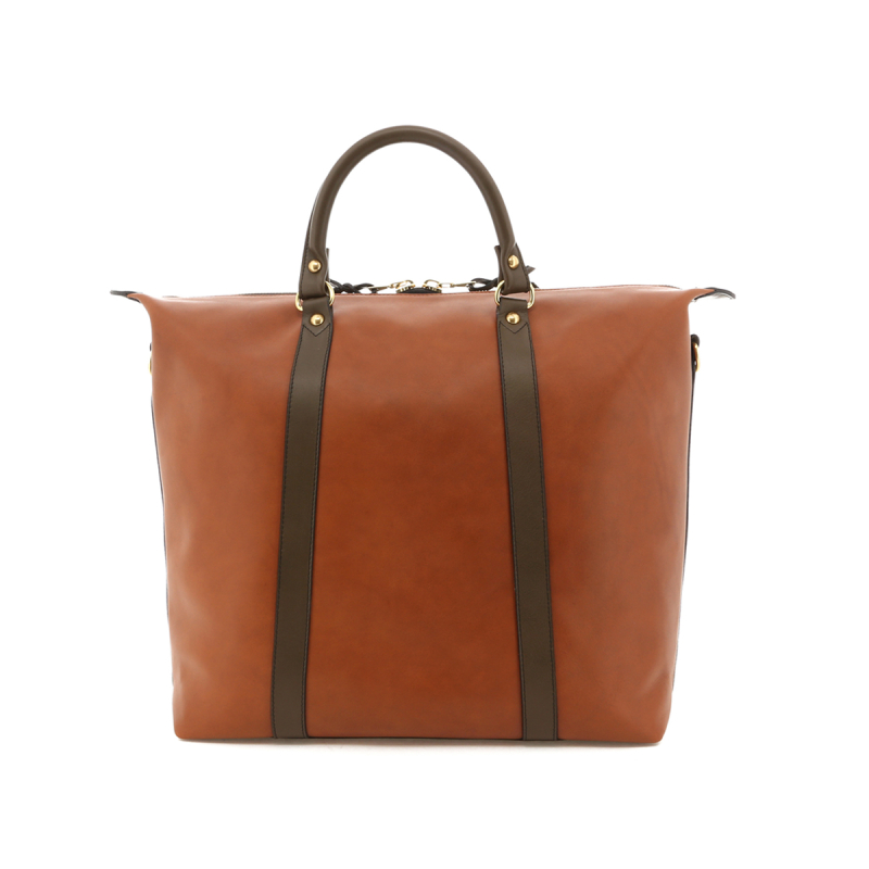 Hampton Tote - Cognac/Olive Trim - Smooth Tumbled - Grey Cordura Interior in 