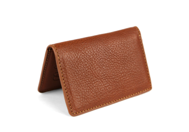 Folding Card Case-Cognac in smooth tumbled leather