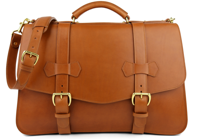 SMALL LAWYER'S BRIEFCASE-Cognac in harness belting leather