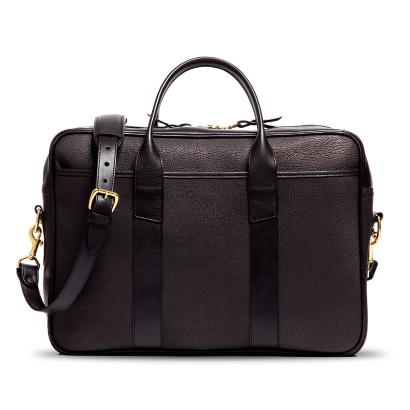 Chèvre Commuter Briefcase-Black in goat skin