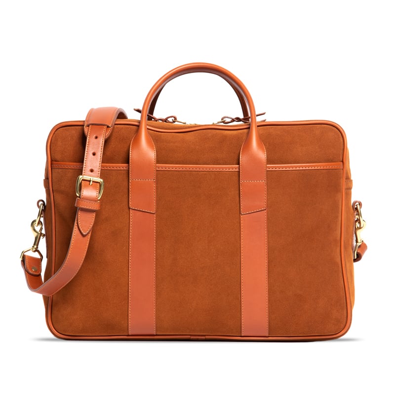Suede Commuter Briefcase-Tobacco in suede