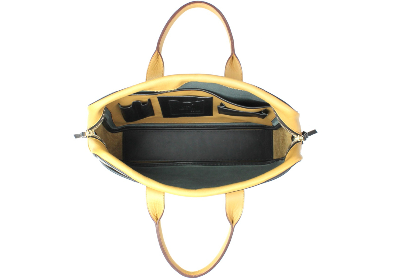 Commuter Briefcase - Black/Ochre - Tumbled Leather  in 