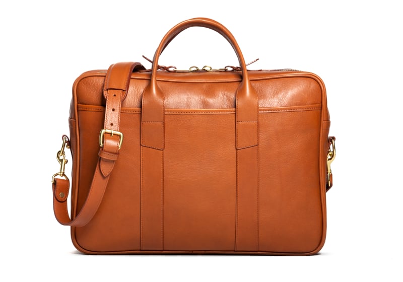 Commuter Briefcase-Cognac in smooth tumbled leather