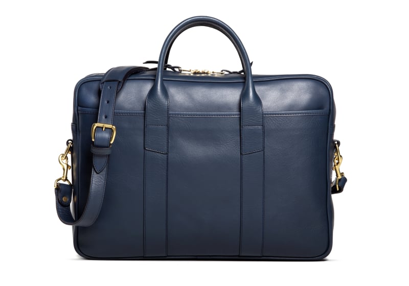 Commuter Briefcase-Navy in smooth tumbled leather