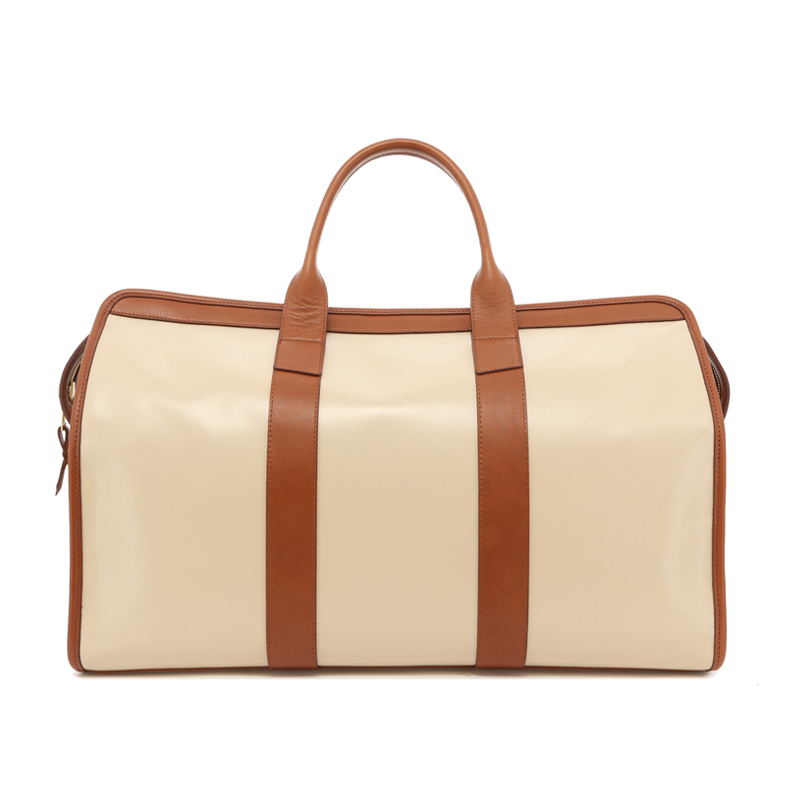 Signature Travel Duffle - Cream Calf Skin / Cognac Trim in 
