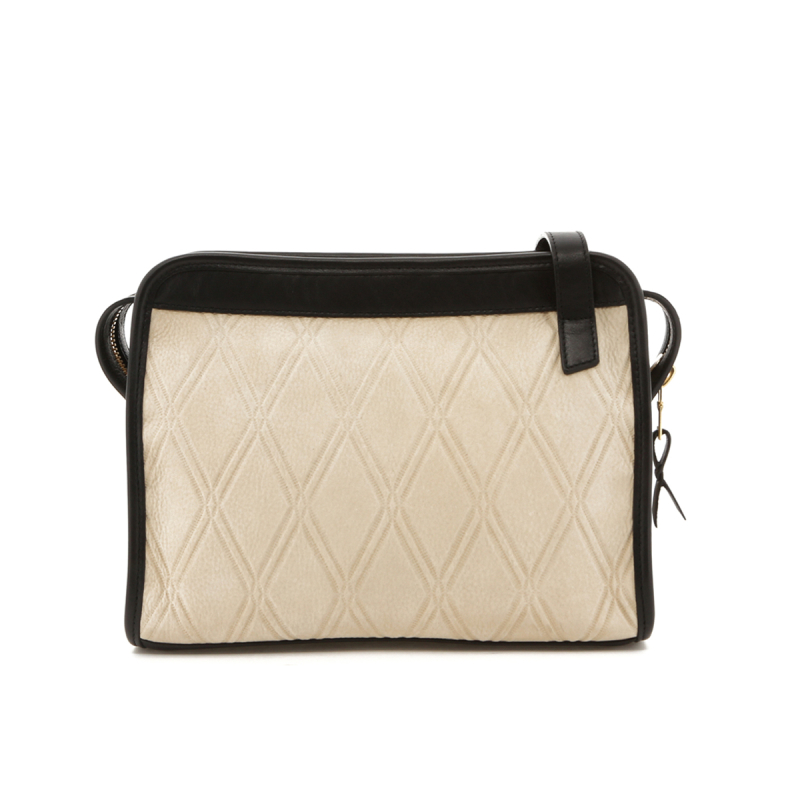 Blazer Bag - Cream/Black Trim - Diamond Embossed Leather in 