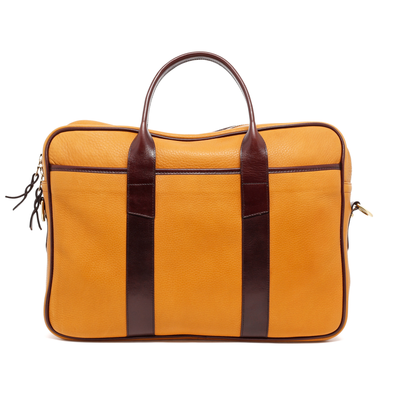 Commuter Briefcase - Dark Ochre/Chocolate - Tumbled Leather  in 