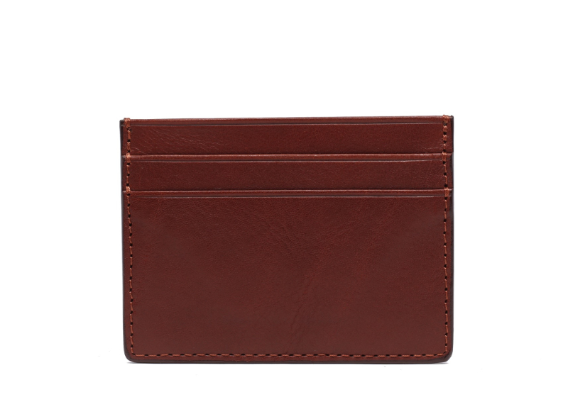 Double Mini Card Wallet-Chestnut in smooth tumbled leather