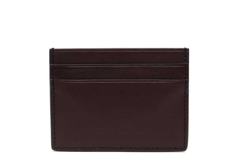 Double Mini Card Wallet-Chocolate in smooth tumbled leather