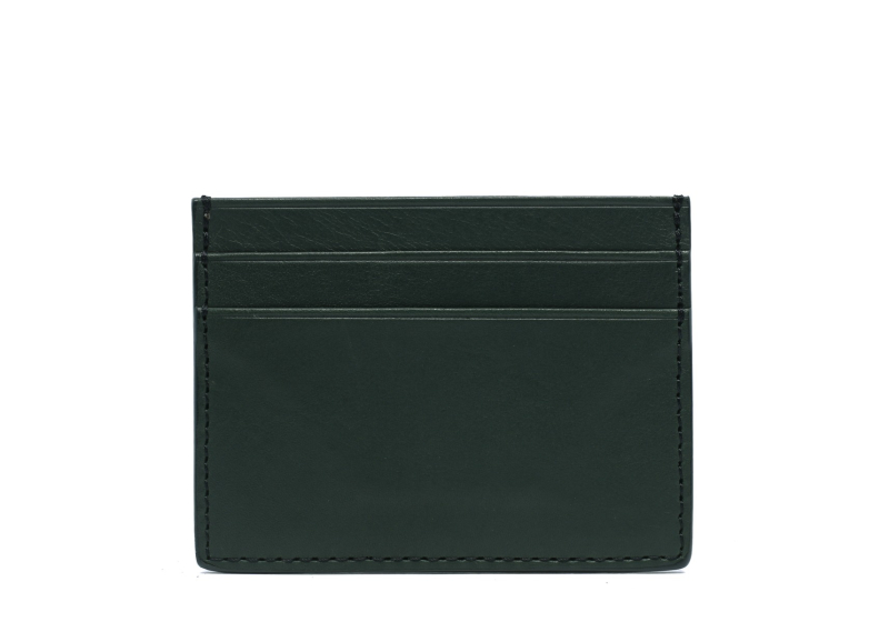 Double Mini Card Wallet-Green in smooth tumbled leather