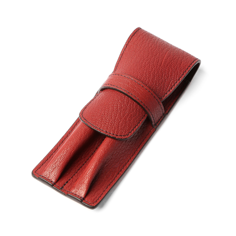 Double Fountain Pen Case-Berry in goat skin