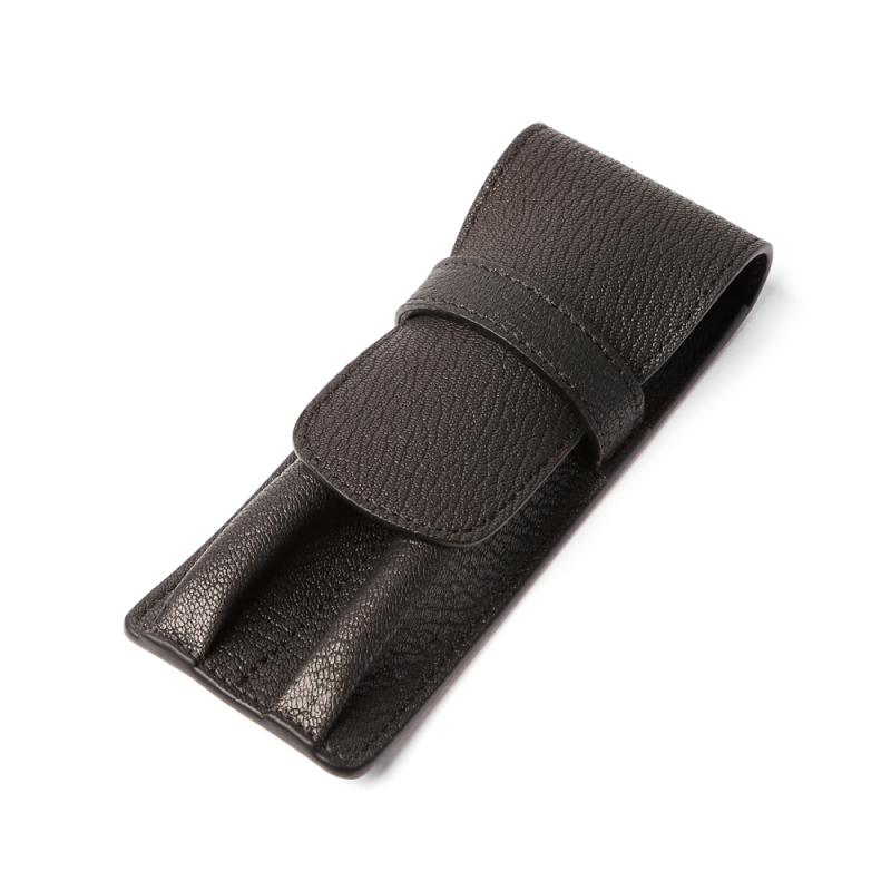 Double Fountain Pen Case-Black in goat skin