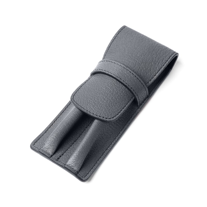 Double Fountain Pen Case-Bluestone in goat skin