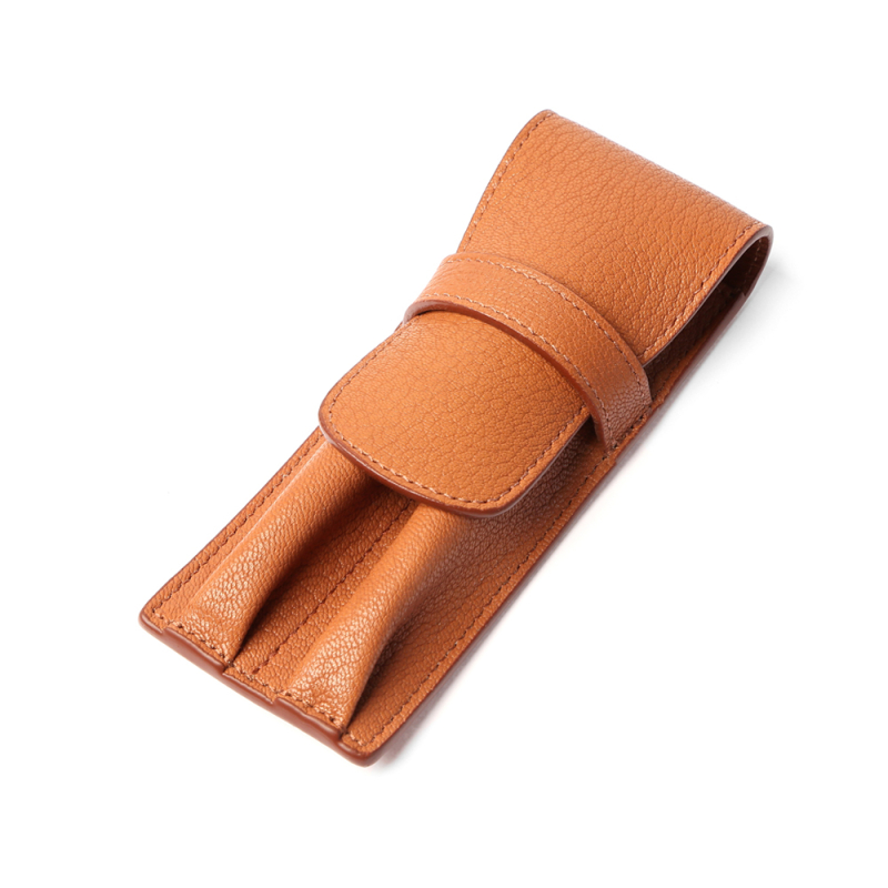 Double Fountain Pen Case-Camel in goat skin