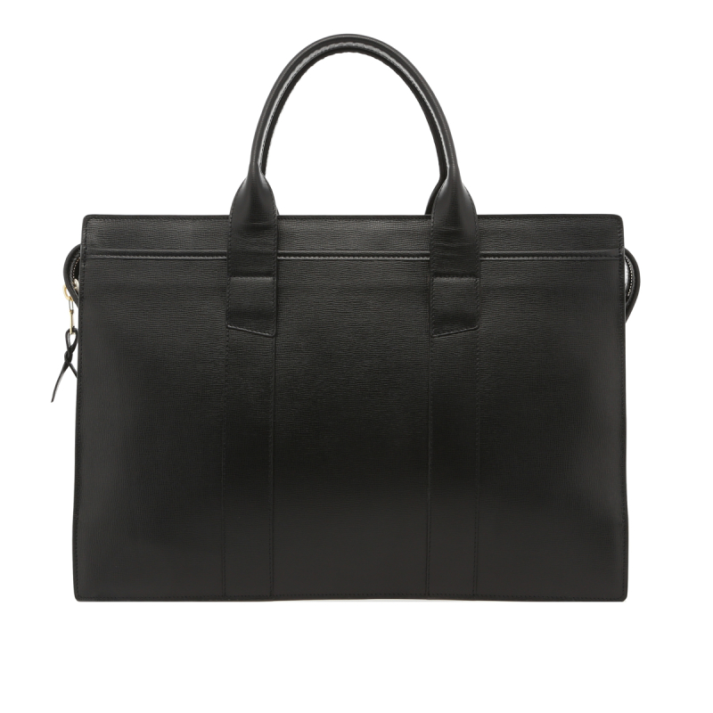 Double Zip-Top Briefcase - Black - Hatch Grain Leather in 
