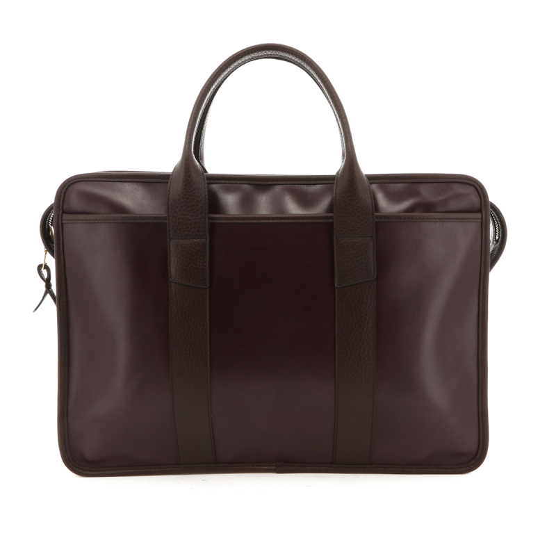 Bound Edge Zip-Top Briefcase - Eggplant/Brown Trim - Belting Leather in 