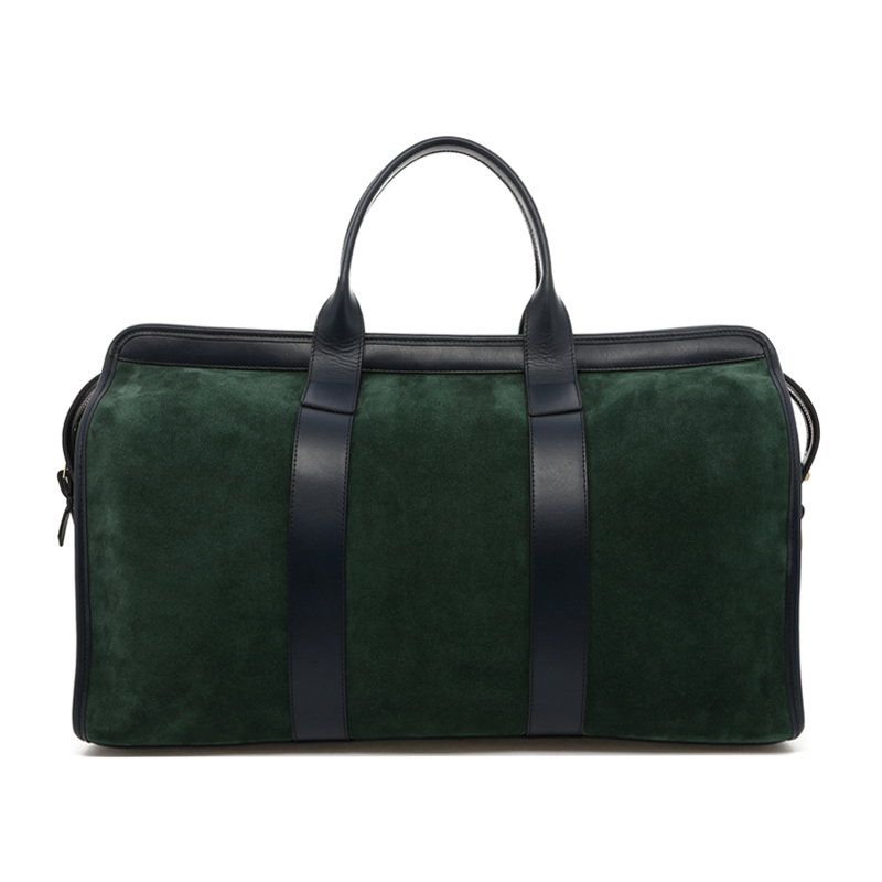 Signature Travel Duffle - Evergreen/Navy Belting Trim - Suede- Grey Cordura Interior in 
