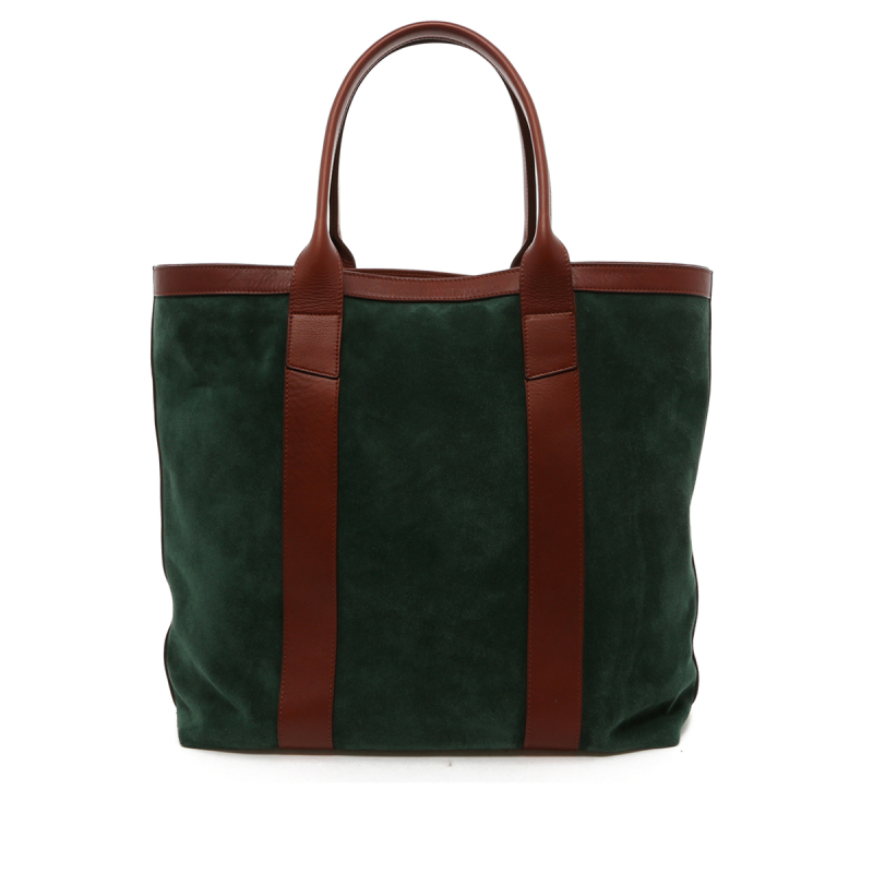 Tall Tote - Evergreen/Chestnut Trim - Suede in 