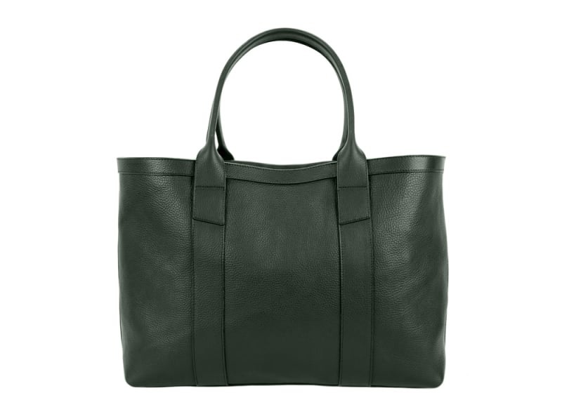 Small Working Tote-Green-Sunbrella Lining with Pocket in smooth tumbled leather