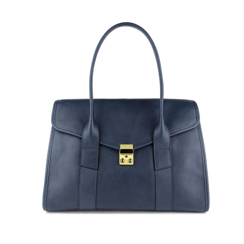 Signature Lock Satchel in smooth tumbled leather