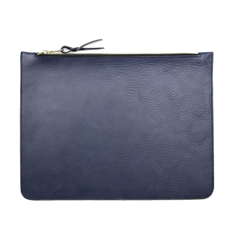 Large Leather Zipper Pouch in smooth tumbled leather