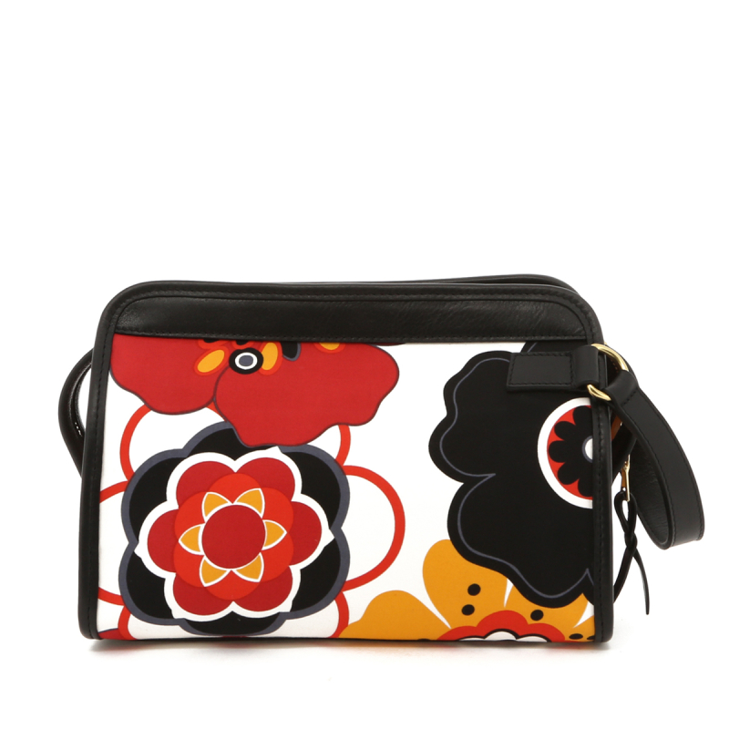 Large Travel Kit - Flower Pattern Canvas/Black Trim - Red Interior in 