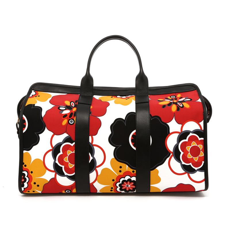 Signature Travel Duffle - Flower Pattern Canvas/Black Trim - Red Interior in 