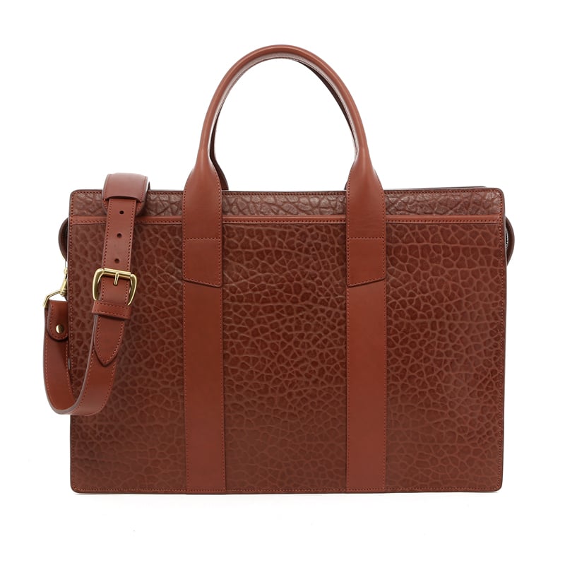 Zip-Top Briefcase in shrunken grain leather