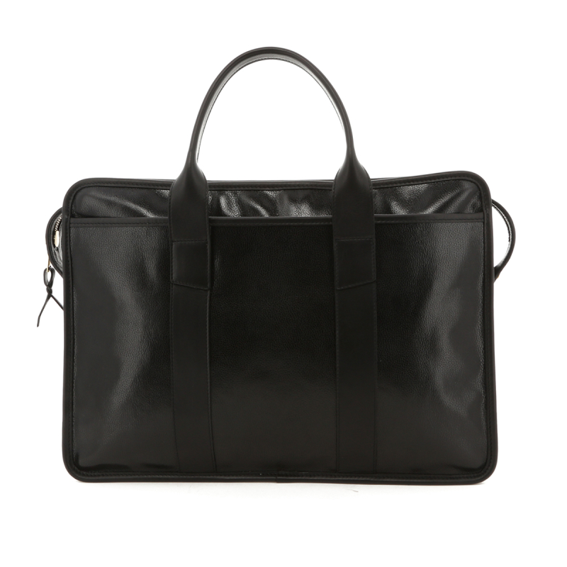 Bound Edge Zip-Top Briefcase - Glossy Black/Black- Goatskin in 