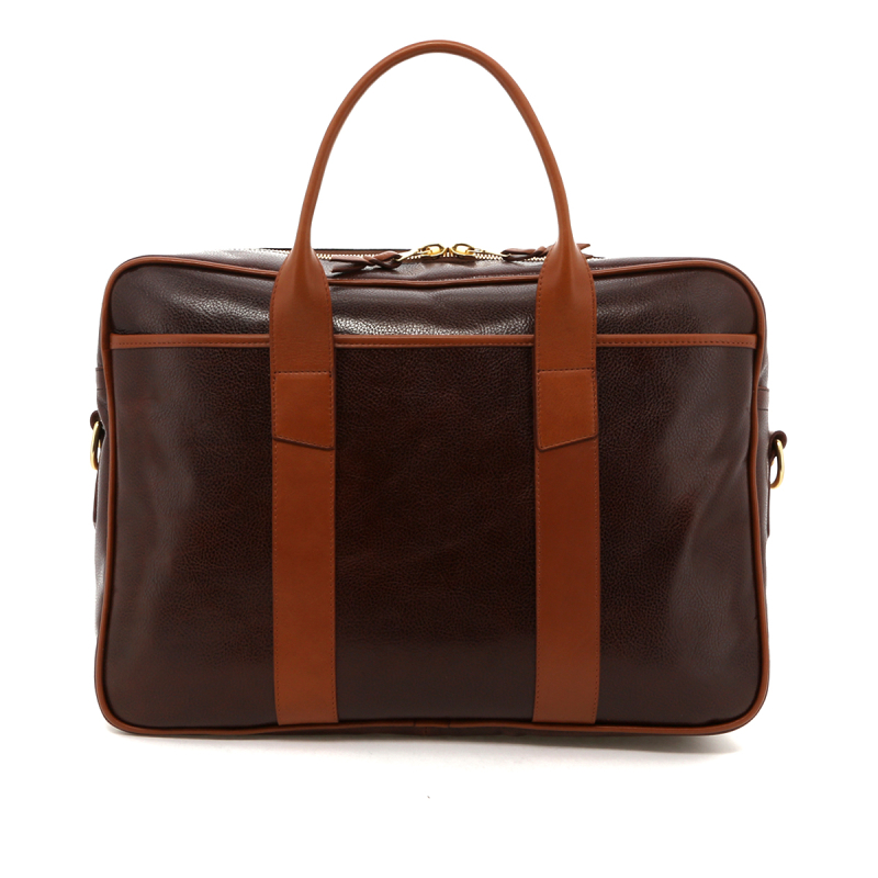Commuter Briefcase - Glossy Chocolate Goatskin / Cognac Trim in 